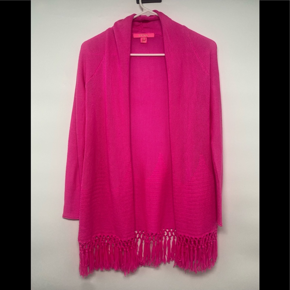EUC Lilly Pulitzer Tatum Cardigan Long Fringe Hem XXS